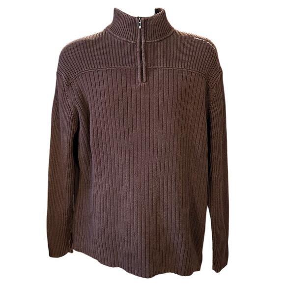 DKNY Jeans Brown Rib Knit Quarter Zip Mock Neck Sweater Size XL - Picture 1 of 7